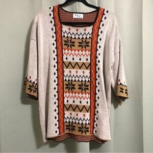 Bonnie Lee Vintage 60s / 70s Aztec Print Multicolor Knit Sweater Top